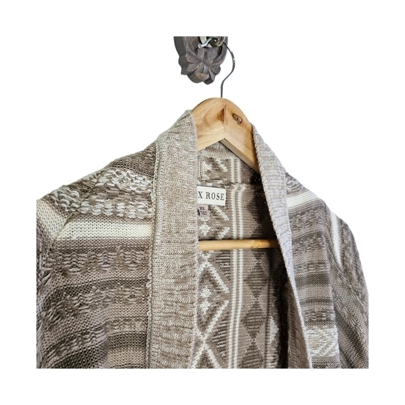 Fringe knit wrap open cardigan tan and cream raglan sleeve size xs - Picture 3 of 11